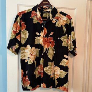 Black with floral print Hawaiian shirt